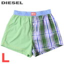 ■DIESEL ディーゼル メンズ■ウエストゴム チェック柄 切替 トランクス パンツ 下着 アンダーウエア【UUBX-STARK】【サイズL】【グリーン×ブル...