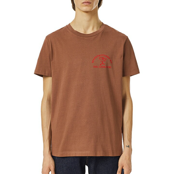 ■DIESEL ディーゼル メンズ■クラック加工プリント クルーネック 半袖Tシャツ カットソー【T-DIEGOR-C9】【サイズM】【ブラウン】die-m-t-f4-4ha 《メーカー希望小売価格8,800円》