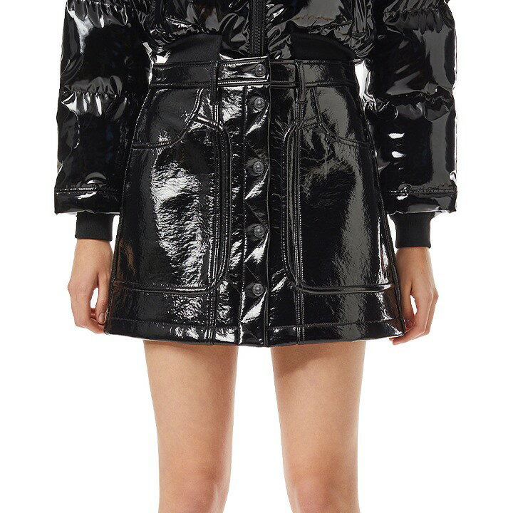 ★DIESEL ディーゼル レディース★光沢コーティング フロントボタン ミニスカート【O-AMBRA】【W25】【ブラック】die-l-s-f4-638 《メーカー希望小売価格30,800円》