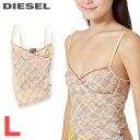 ★DIESEL ディーゼル レディース★Dメタルロゴチャーム 透け感 ストレッチ チェック柄キャミソール【T-SOLAS-DRAP】【サイズL】【ピンクベージュ系】die-l-t-f4-685 《メーカー希望小売価格27,500円》