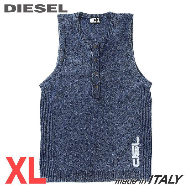 ■DIESEL ディーゼル メンズ■ウォッシュ加工 ヘンリーネック スリムフィット サマーニットタン