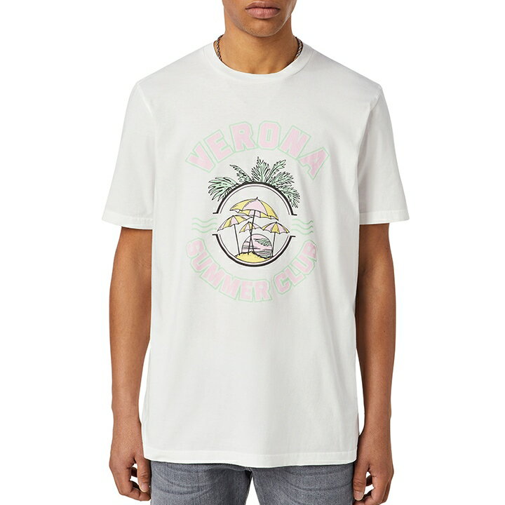【エントリーでポイント5倍！】■DIESEL ディーゼル メンズ■クラック加工プリント 半袖Tシャツ カットソー【T-JUST-C17】【サイズL】【1サイズ程大きめのサイズ感】【ホワイト】die-m-t-f4-4m3 《メーカー希望小売価格17,600円》