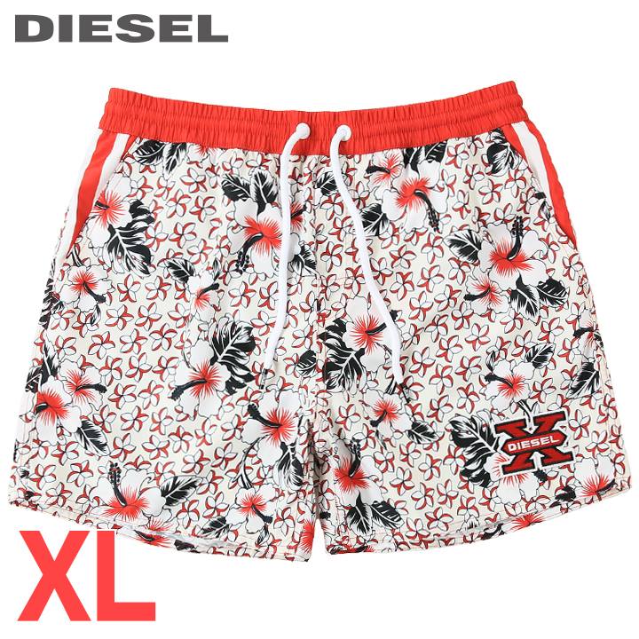 ■DIESEL ディーゼル メンズ■ボタニカル総柄 メンズ水着 男性水着 ショートトランクス サーフパンツ 海パン ビーチウェア スイムウェア【BMBX-CAYBAY】【サイズXL】【アイボリー×レッド】die-m-c-f4-c13 《_メーカー希望小売価格17,380円》