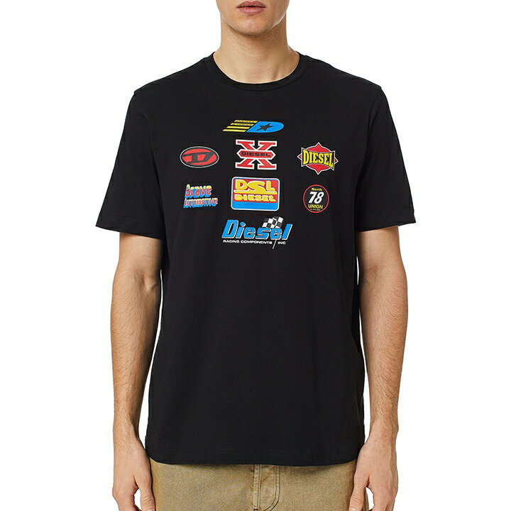 ■DIESEL ディーゼル メンズ■ロゴデザイングラフィックプリント コットン 半袖Tシャツ カットソー【T-JUST-K1】【サイズXS】【ブラック】die-m-t-f4-49v 《メーカー希望小売価格8,800円》