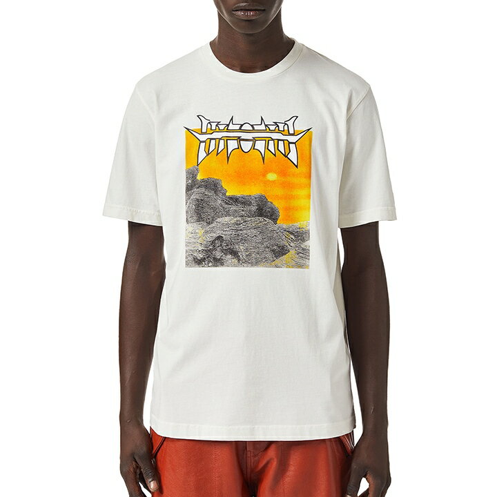 ■DIESEL ディーゼル メンズ■クラック加工プリント ウォッシュ加工 半袖Tシャツ カットソー【T-JUST-C18】【サイズXXL】【アイボリーホワイト】die-m-t-f4-4p2 《メーカー希望小売価格13,200円》
