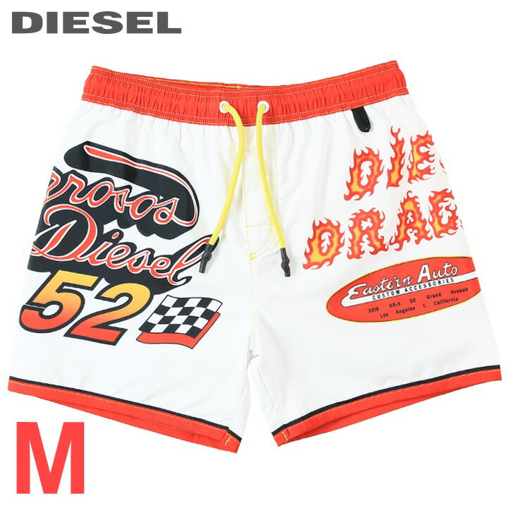 ■DIESEL ディーゼル メンズ■デジタルプリント メンズ水着 男性水着 ショートトランクス サーフパンツ 海パン ビーチウェア スイムウェア【BMBX-WAVE-B】【サイズM】【ホワイト×レッド】die-m-c-f4-c2j 《_メーカー希望小売価格17,380円》