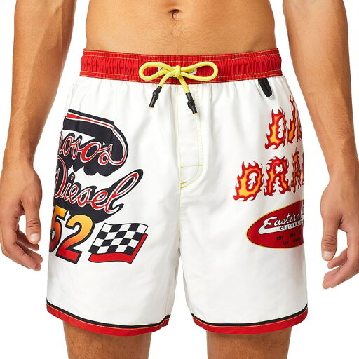 ■DIESEL ディーゼル メンズ■デジタルプリント メンズ水着 男性水着 ショートトランクス サーフパンツ 海パン ビーチウェア スイムウェア【BMBX-WAVE-B】【サイズL】【ホワイト×レッド】die-m-c-f4-c2k 《_メーカー希望小売価格17,380円》