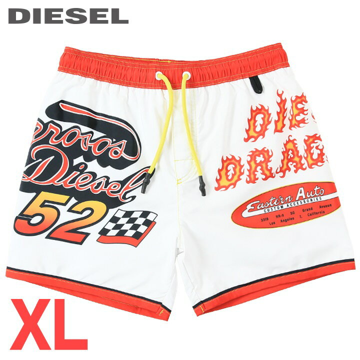 ■DIESEL ディーゼル メンズ■デジタルプリント メンズ水着 男性水着 ショートトランクス サーフパンツ 海パン ビーチウェア スイムウェア【BMBX-WAVE-B】【サイズXL】【ホワイト×レッド】die-m-c-f4-c2m 《_メーカー希望小売価格17,380円》