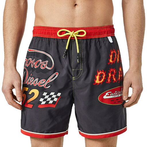 ■DIESEL ディーゼル メンズ■デジタルプリント メンズ水着 男性水着 ショートトランクス サーフパンツ 海パン ビーチウェア スイムウェア【BMBX-WAVE-B】【サイズS】【ブラック×レッド】die-m-c-f4-c2n 《_メーカー希望小売価格17,380円》