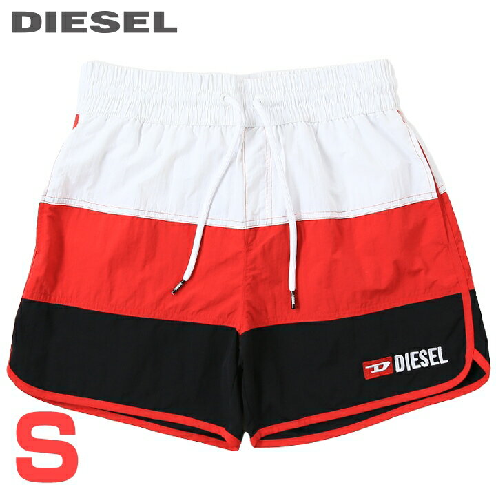 ■DIESEL ディーゼル メンズ■ワンポイントロゴ刺繍 メンズ水着 ショートトランクス サーフパンツ 海パン ビーチウェア スイムウェア【BMBX-REEF6-40】【サイズS】【ホワイト×レッド×ブラック】die-m-c-f4-c4h 《_メーカー希望小売価格17,380円》