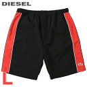 ■DIESEL ディーゼル メンズ■ウエストゴム ドロスト サイドライン ナイロンショートパンツ【P-SPORTS-SHORT】【サイズL】【ブラック】die-...