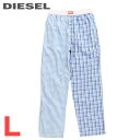 ★DIESEL ディーゼル レディース メンズ 男女兼用★ウエストゴム チェック柄 切替 部屋着 ルームウェアパンツ【UULB-DERIK-CW】【サイズL】【ブルー】die-l-i-f8-u8d 《メーカー希望小売価格11,880円》|詳細画像