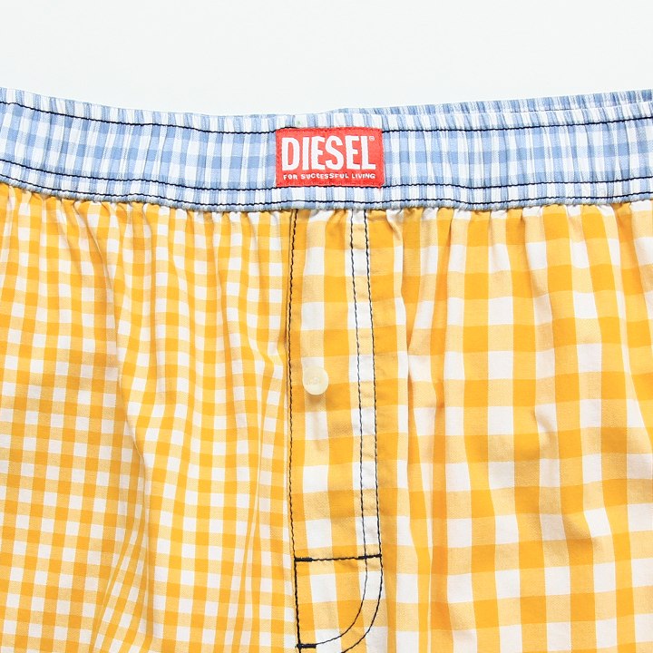 ★DIESEL ディーゼル レディース メンズ 男女兼用★ウエストゴム チェック柄 切替 部屋着 ルームウェアパンツ【UULB-DERIK-CW】【サイズM】【イエロー】die-l-i-f8-u8f 《_メーカー希望小売価格11,880円》