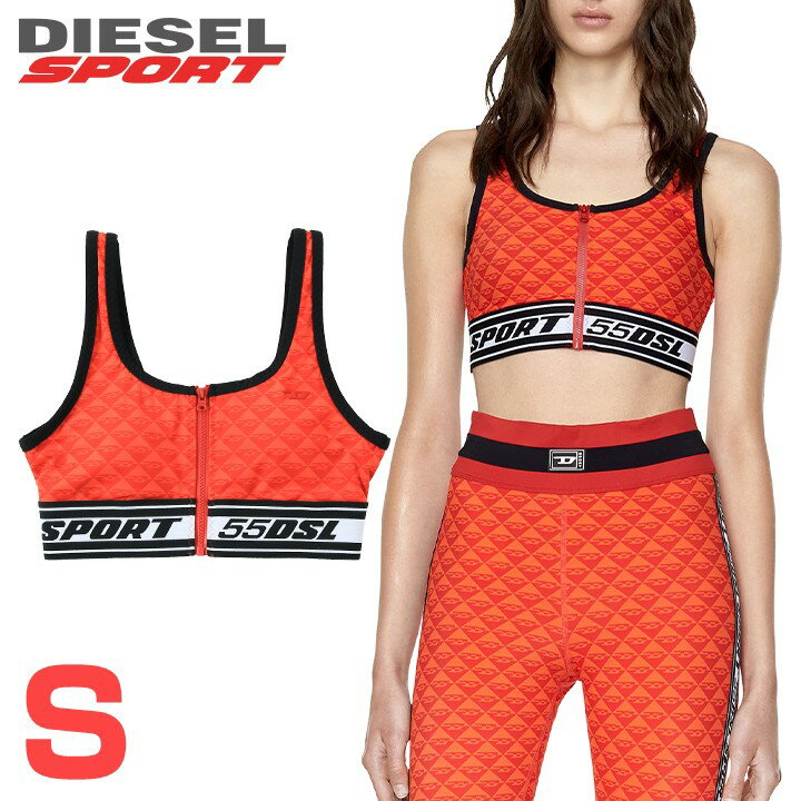 ★DIESEL SPORT ディーゼルスポーツ レディース★55DSL ロゴゴム フロントジップ スポーツブラ 下着【AWB-MOTIONNE-WT08】【サイズS】【レッド】die-l-i-f8-841 《メーカー希望小売価格26,400円》