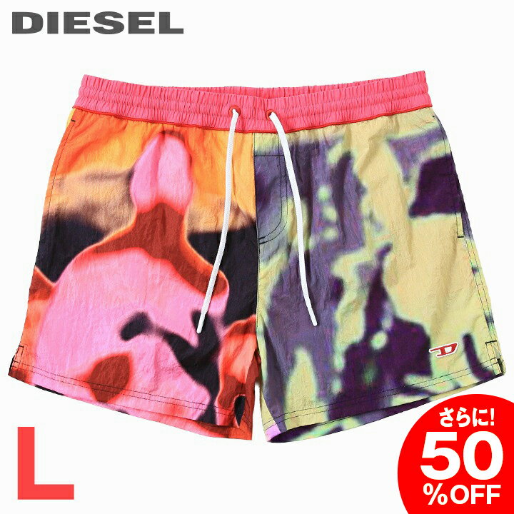 ■DIESEL Men's Graphic Print Swimwear Short Trunks Surf Pants Beachwear Swimwear 【BMBX-NICO】【Size L】【Pink】die-mc-g4-c19 《Manufacturer's Suggested Retail Price: ¥22,000》