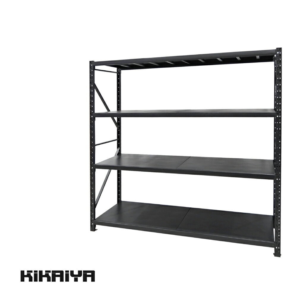 KIKAIYA 業務用 スチールラック ボルトレス 4段 ブラック 軽量棚 収納棚 ワイド幅 メタルラック 150kg 頑丈 高強度 幅200×奥行60×高さ200cm SET-TR-180