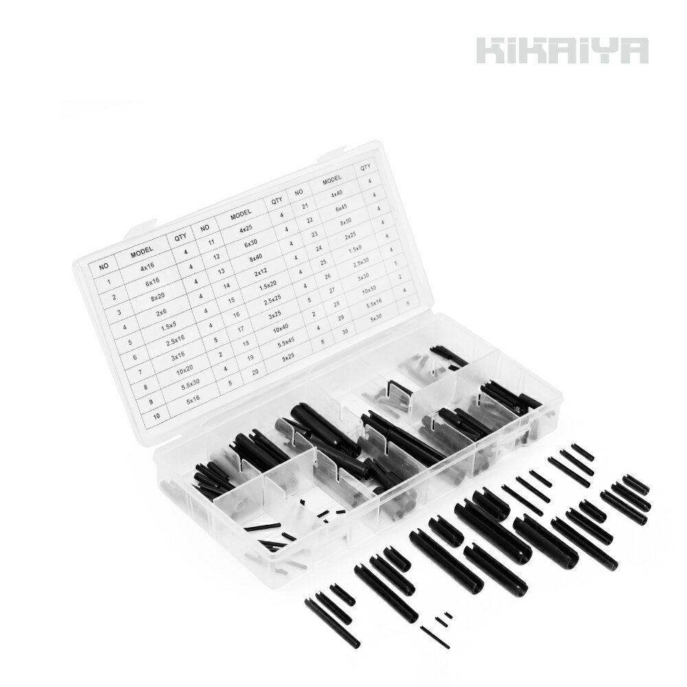 ロールピンセット 120個入 径1.5-10mm 30サイズ スプリングロールピン 収納ケース付 緊急用 テンション..