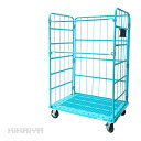 KIKAIYA 【値下げSALE】ロールボックスパレット カーゴテナー W1140×D800×H1800mm 耐荷重500kg 業務用 水色 カゴ台車 折りたたみ ハイテナー 底板樹脂タイプ 大容量 RB-09