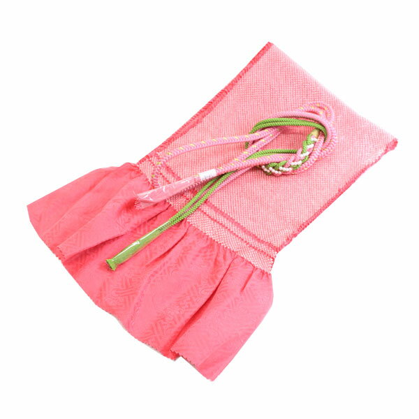 振袖用正絹総絞りピンク色系帯揚げと正絹飾り付薄ピンク色系×緑色系帯締めセット【メール便OK】key-02