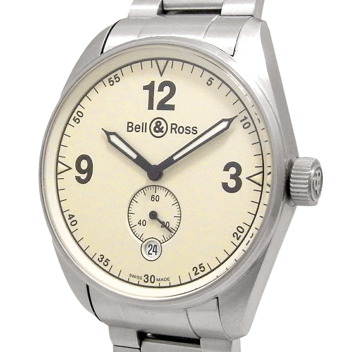 《メンズ》ベル＆ロス ヴィンテージ BR123 自動巻き メンズ スモールセコンド ベージュ文字盤 デイト Bell&Ross