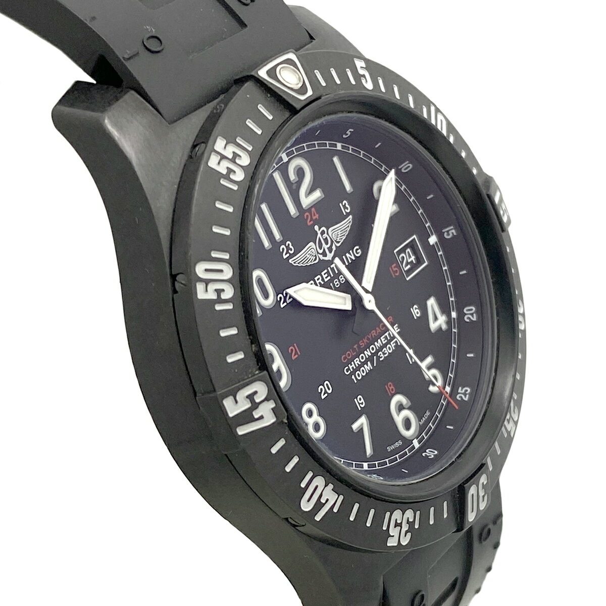 《メンズ》【中古】ブライトリング コルト スカイレーサー デイト クォーツ QZ メンズ ブライトライト 黒文字盤 X74320 BREITLING SKYRACER