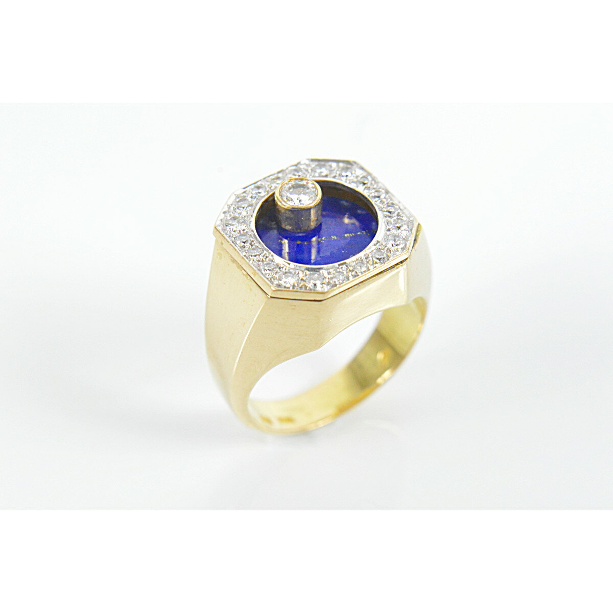 K18YG ラピスラズリ ムービング ダイヤモンド メンズ ジュエリー ピンキーリング 指輪 17号 11.7g【中古】【RCP】のサムネイル