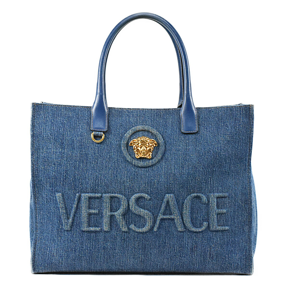 ヴェルサーチ 希少 デニム ショッパートートバッグ ゴールド メドゥーサ ヴェルサーチェ VERSACE【中古】【RCP】