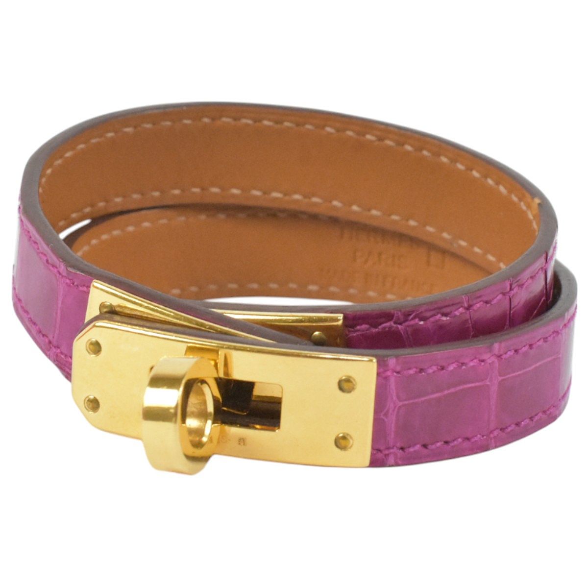 エルメス 美品 ケリー ブレスレット ドゥブルトゥール 豪華 アリゲーター ゴールド金具 2017年 A刻印 HERMES【中古】【RCP】