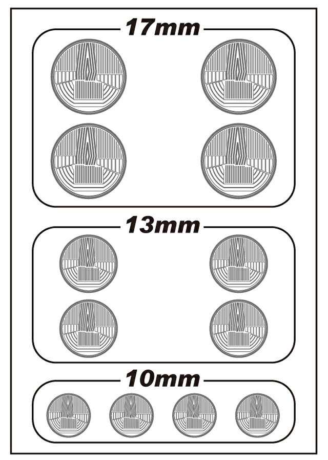 ラジコン天国徳島店の【送料無料】 WRAP-UP REAL 3Dヘッドライトデカールセット丸目TYPE-A(17/13/10mm)マスキングシート付 #0010-02｜アングル2