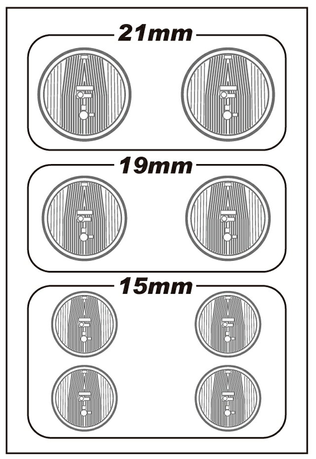 ラジコン天国徳島店の【送料無料】 WRAP-UP REAL 3Dヘッドライトデカールセット丸目TYPE-B(21/19/15mm)マスキングシート付 #0010-03｜アングル2