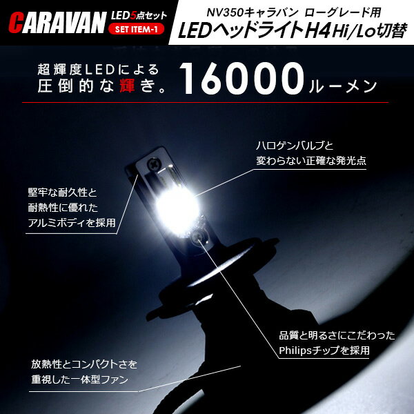 【P10倍 9/4〜スーパーセール開催】 NV350 キャラバン E26系 LEDパーツ 5点セット ローグレード車用 ヘッドライト ポジションランプ フォグランプ ルームランプ バックランプ 【202209ss】