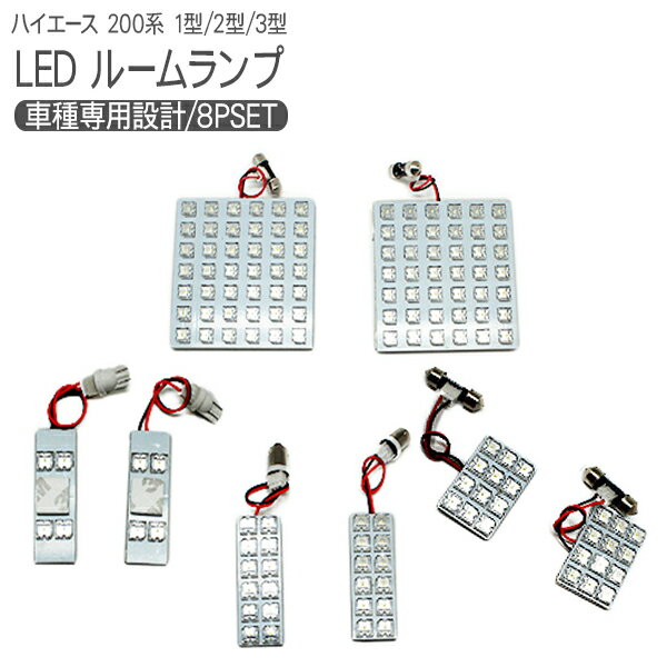 【P10倍 9/4〜スーパーセール開催】 LEDルームランプ 8点セット FLUX LED140灯 ハイエース 200系 標準 ワイドボディ DX S-GL 1型 2型 3型前期 3型後期 内装 カスタム パーツ 【202209ss】