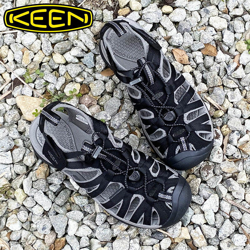 レディース キーン アウトドアサンダル 【KEEN】 WHISPER 1003709 BLACK/GARGOILE ウィスパー ウォータープルーフ カジュアル ハイキング 吸汗 速乾 防滑 スポーツサンダル ブラック 黒