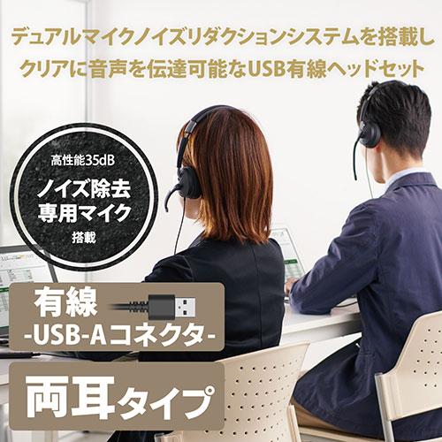 エレコム デュアルマイクノイズリダクション有線ヘッドセット USB 両耳 HS-HP101UNCBK