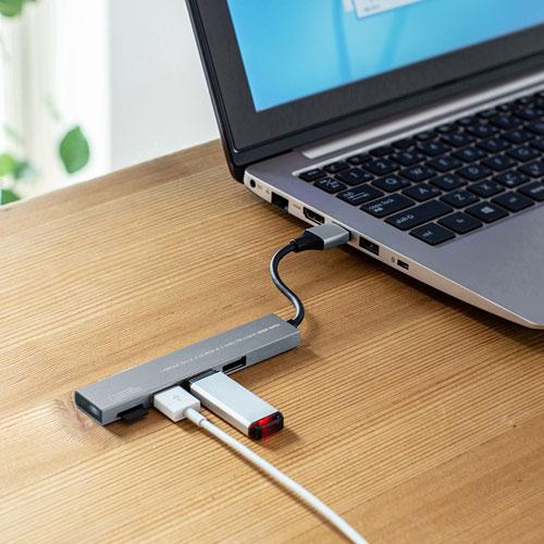 【5個セット】 サンワサプライ USB 3.2 Gen1+USB2.0 コンボ スリムハブ(カードリーダー付き) USB-3HC319SX5