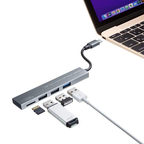 サンワサプライ Type-C 3ポート コンボスリムハブ(microSDカードリーダー付き) USB-3TCHC19S