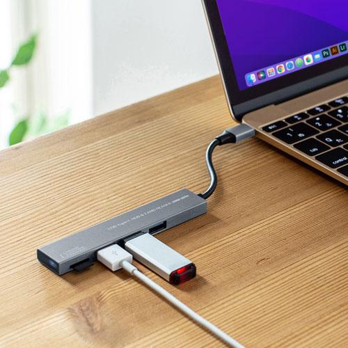サンワサプライ Type-C 3ポート コンボスリムハブ(microSDカードリーダー付き) USB-3TCHC19S