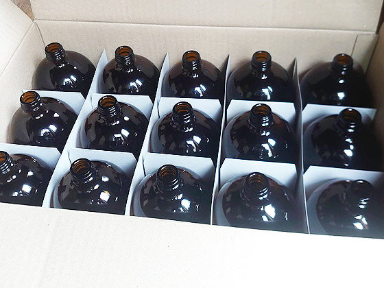 遮光瓶 B3アンバー1000ml キャップ付 15本入