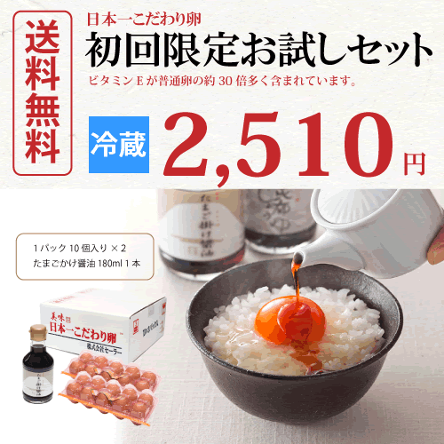 初回限定お試しセット！日本一こだわり卵2パック(20個)＋たまごかけ醤油180ml 1本セット2510円