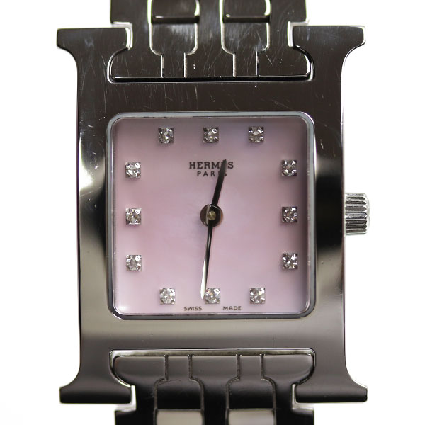 【MT3770】★HERMES エルメス Hウォッチ HH1.210 レディース腕時計 ピンクシェル/ダイヤモンド文字盤 クォーツ★【中古】【質屋出品】【あす楽】のサムネイル