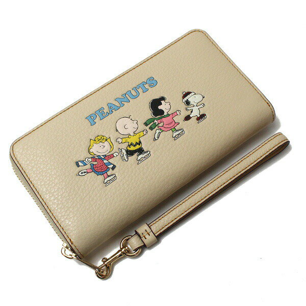 COACH コーチ PEANUTSコラボ ロング ジップ アラウンド ウォレット スヌーピー アンド フレンズ モチーフ 長財布 ラウンドファスナー アイボリー マルチ CF219 IMOQY ユニセックス【未使用】【買取品】【あす楽】