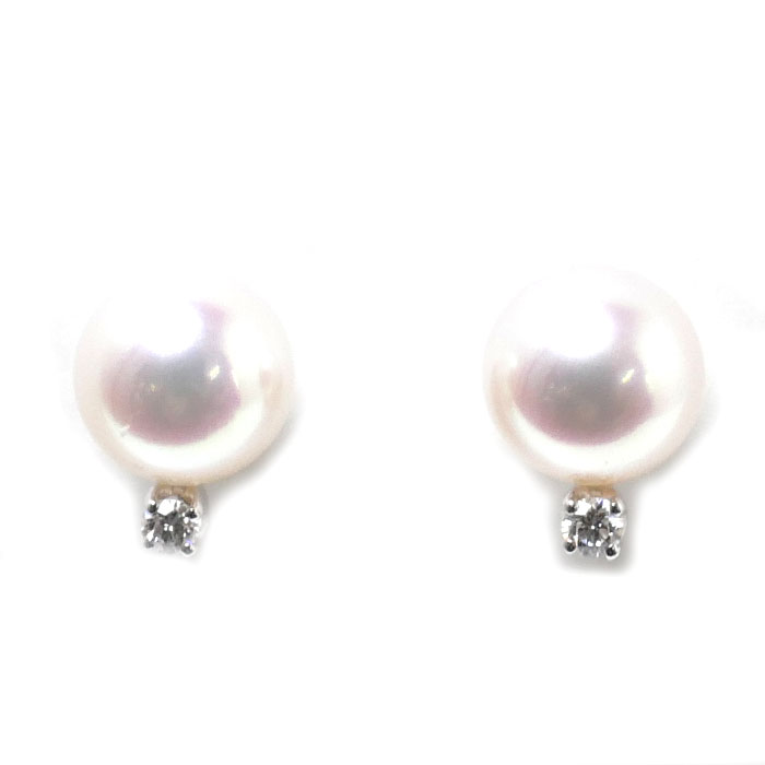 MIKIMOTO ミキモト K18WG ホワイトゴールド ピアス パール約7.2~7.3mm ダイヤモンド 2.4g レディース【中古】【美品】【あす楽】