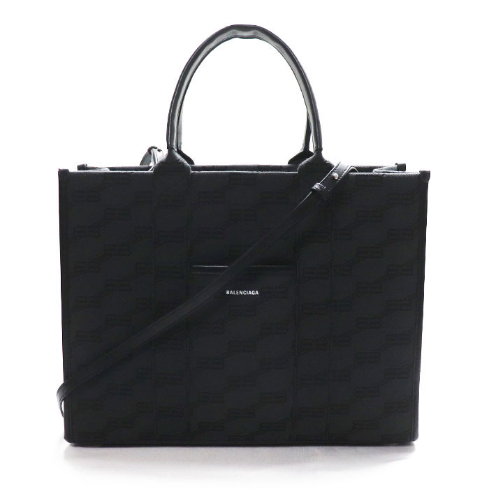 BALENCIAGA バレンシアガ BBモノグラムジャガード 2Wayショルダーバッグ HARDWARE 2.0 ミディアム ブラック 714177 レディース【中古】【あす楽】