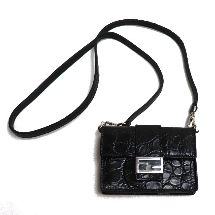 FENDI フェンディ マイクロ フラット バゲット ショルダーバッグ ブラック 7M0311AD1NF0GXN 名刺入れ カードケース レディース【中古】【極美品】【あす楽】