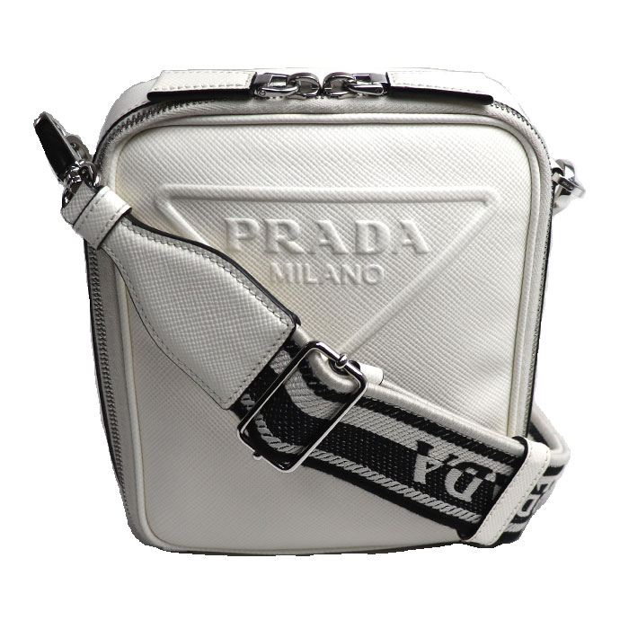 PRADA プラダ サフィアーノ 三角ロゴ ショルダーバッグ ホワイト 2VH154 メンズ【中古】【あす楽】