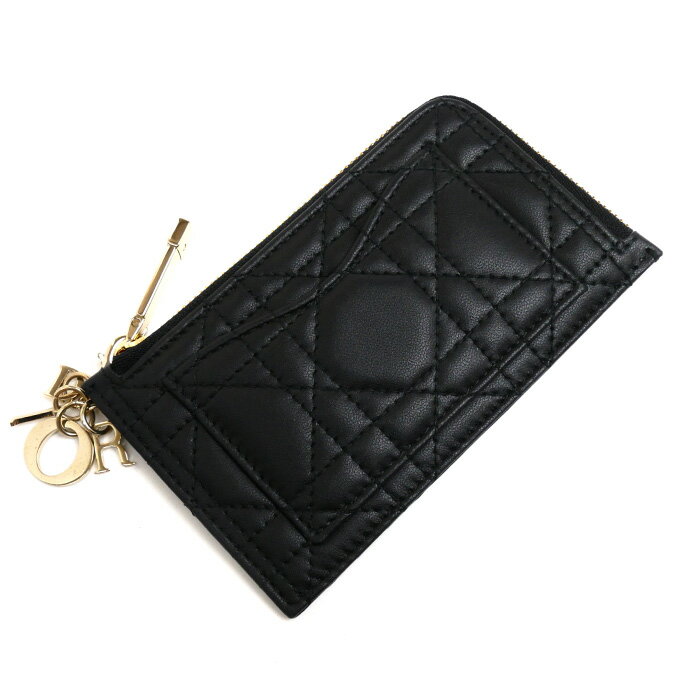 Christian Dior クリスチャンディオール LADY DIOR コンパクト ジップ カードホルダー コインケース ブラック S0965ONMJ_M900 レディース【中古】【美品】のサムネイル