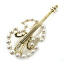 MIKIMOTO ミキモト K18YG イエローゴールド 弦楽器 ブローチ アコヤパール約3.7〜5.0mm ダイヤモンド 10.4g レディース【中古】【美品...