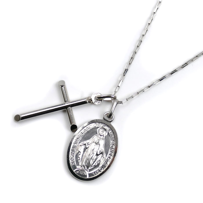 UNOAERRE ウノアエレ K18WG ホワイトゴールド クロス/マリア ネックレス 小豆 7.2g 45cm カットアズキ ..