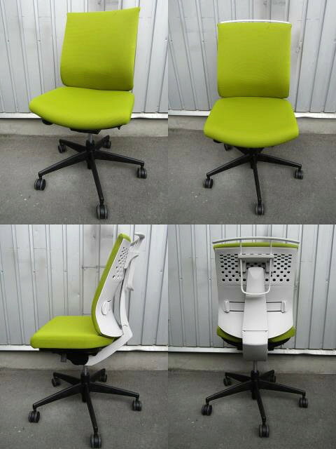 【SALE】中古 コクヨ ウィザード3チェア ローバック 肘なし ハンガー付き ライトオリーブ【中古オフィス家具】 [2]