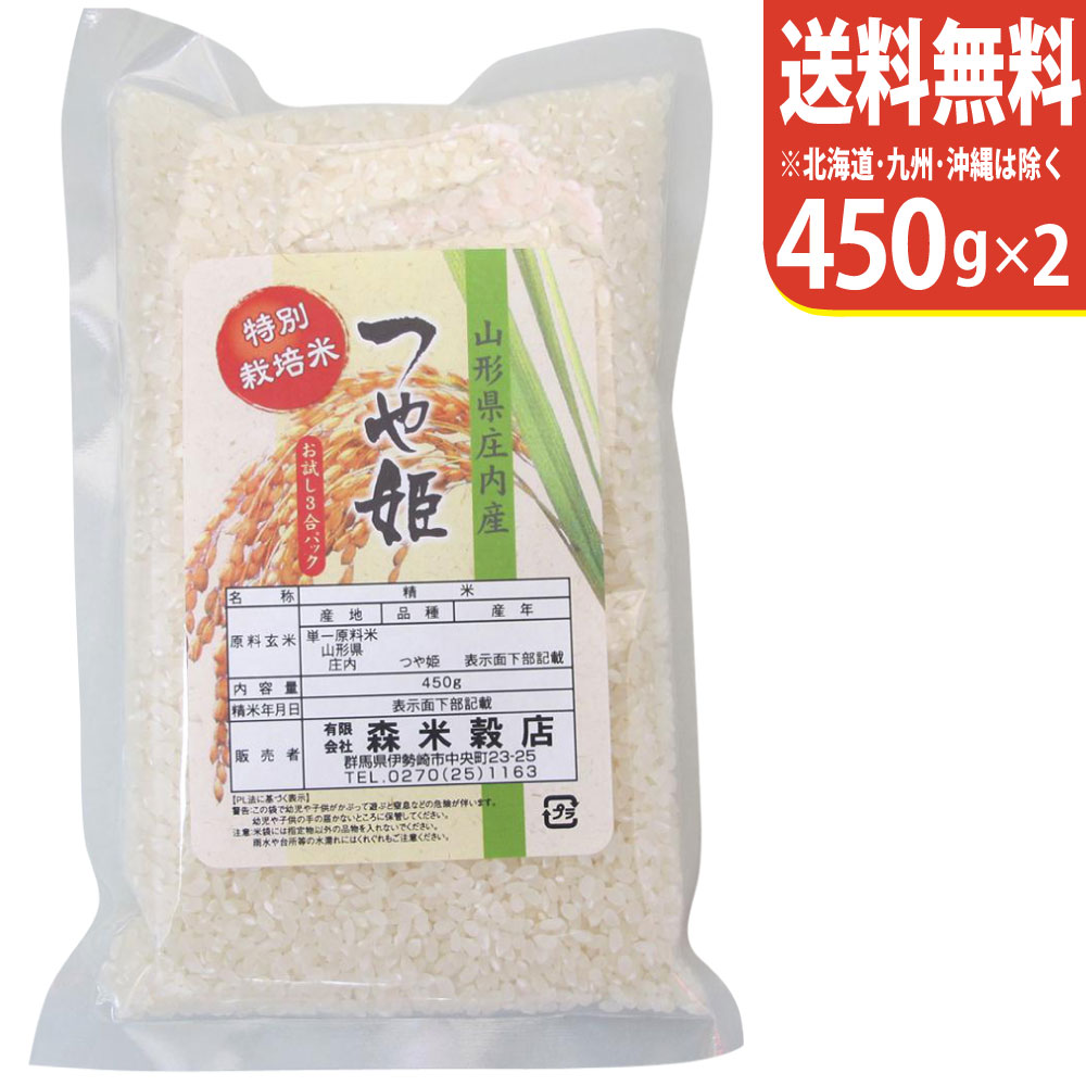 【お試し便！送料無料】令和5年産 山形県産つや姫 450g×2 庄内産 特別栽培米【smtb-TD】【saitama】